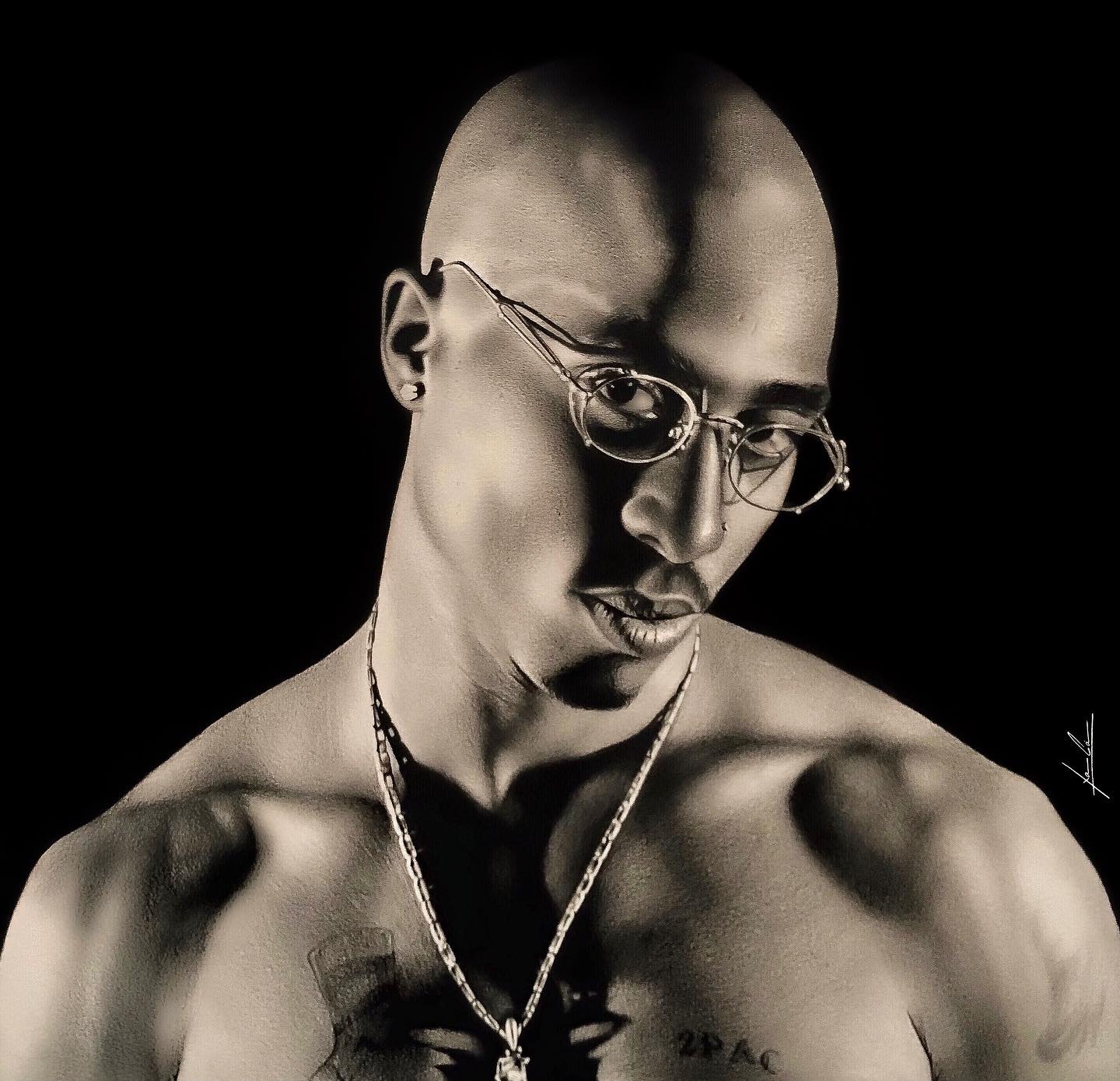 Rostro de Tupac, obra original de Xavier Cáceres